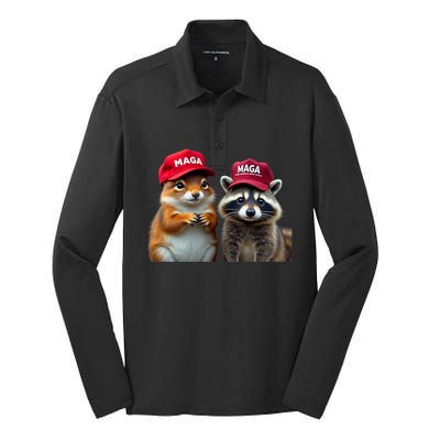 Social Media Star Peanut The Squirrel & Fred The Raccoon Silk Touch Performance Long Sleeve Polo