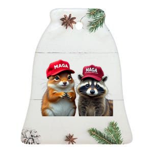 Social Media Star Peanut The Squirrel & Fred The Raccoon Ceramic Bell Ornament