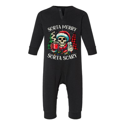 Sorta Merry Sorta Scary Retro Skeleton Hot Cocoa Christmas Infant Fleece One Piece