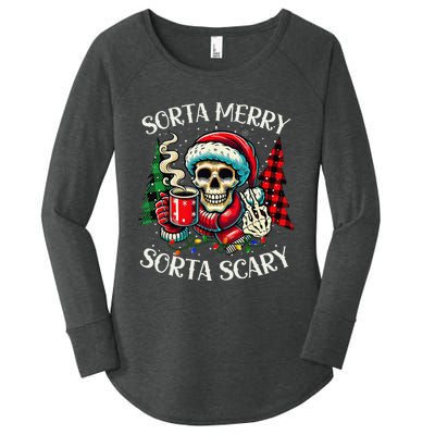 Sorta Merry Sorta Scary Retro Skeleton Hot Cocoa Christmas Women's Perfect Tri Tunic Long Sleeve Shirt