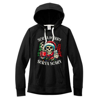 Sorta Merry Sorta Scary Retro Skeleton Hot Cocoa Christmas Women's Fleece Hoodie