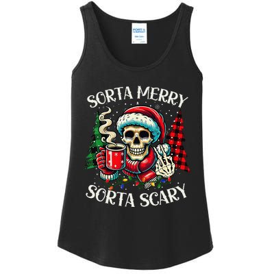 Sorta Merry Sorta Scary Retro Skeleton Hot Cocoa Christmas Ladies Essential Tank