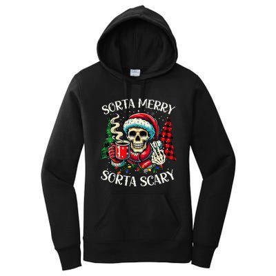 Sorta Merry Sorta Scary Retro Skeleton Hot Cocoa Christmas Women's Pullover Hoodie