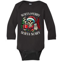 Sorta Merry Sorta Scary Retro Skeleton Hot Cocoa Christmas Baby Long Sleeve Bodysuit