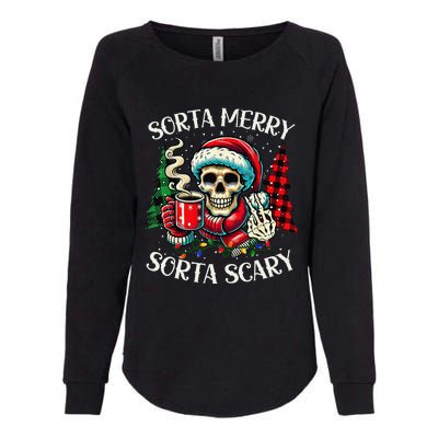 Sorta Merry Sorta Scary Retro Skeleton Hot Cocoa Christmas Womens California Wash Sweatshirt