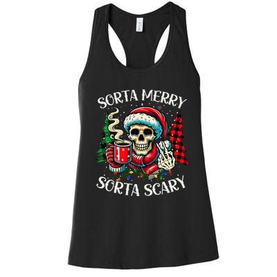 Sorta Merry Sorta Scary Retro Skeleton Hot Cocoa Christmas Women's Racerback Tank