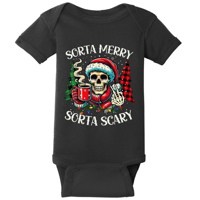 Sorta Merry Sorta Scary Retro Skeleton Hot Cocoa Christmas Baby Bodysuit