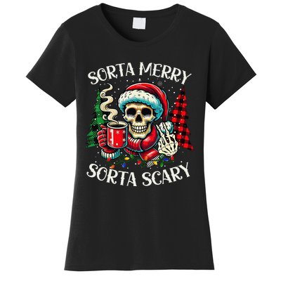 Sorta Merry Sorta Scary Retro Skeleton Hot Cocoa Christmas Women's T-Shirt