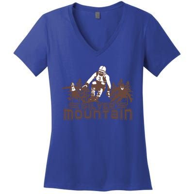 Silver Mountain Skiing Ski Gift Women's V-Neck T-Shirt