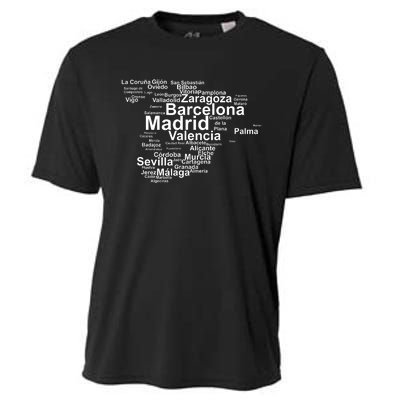 Spain Map Silhouette Towns Cities Madrid Travel Espana Cooling Performance Crew T-Shirt