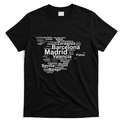 Spain Map Silhouette Towns Cities Madrid Travel Espana T-Shirt