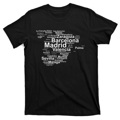 Spain Map Silhouette Towns Cities Madrid Travel Espana T-Shirt