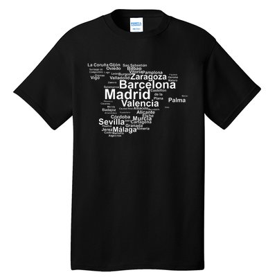 Spain Map Silhouette Towns Cities Madrid Travel Espana Tall T-Shirt