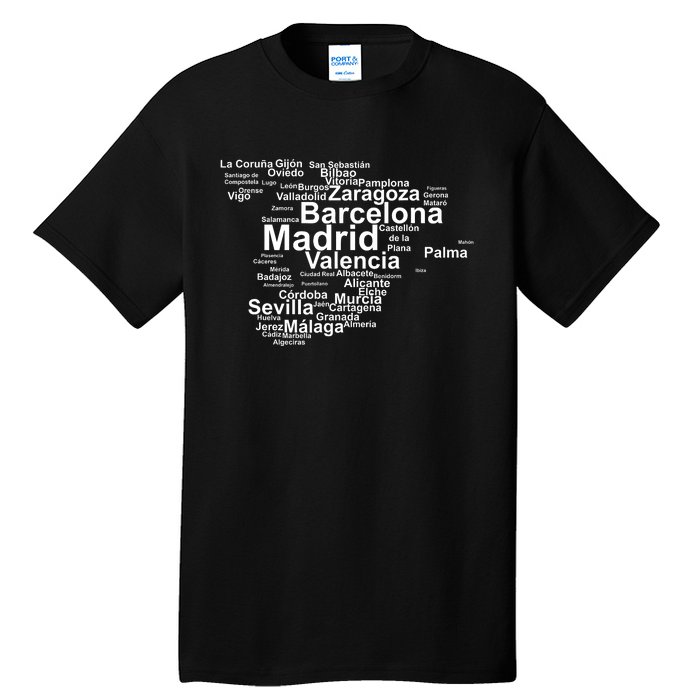 Spain Map Silhouette Towns Cities Madrid Travel Espana Tall T-Shirt