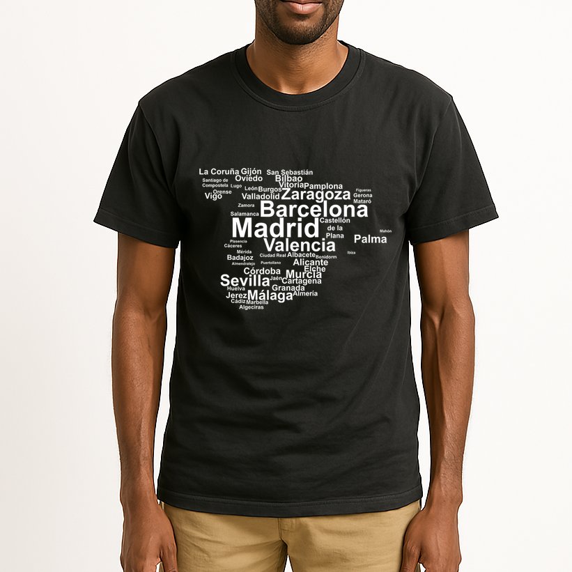 Spain Map Silhouette Towns Cities Madrid Travel Espana Tall T-Shirt