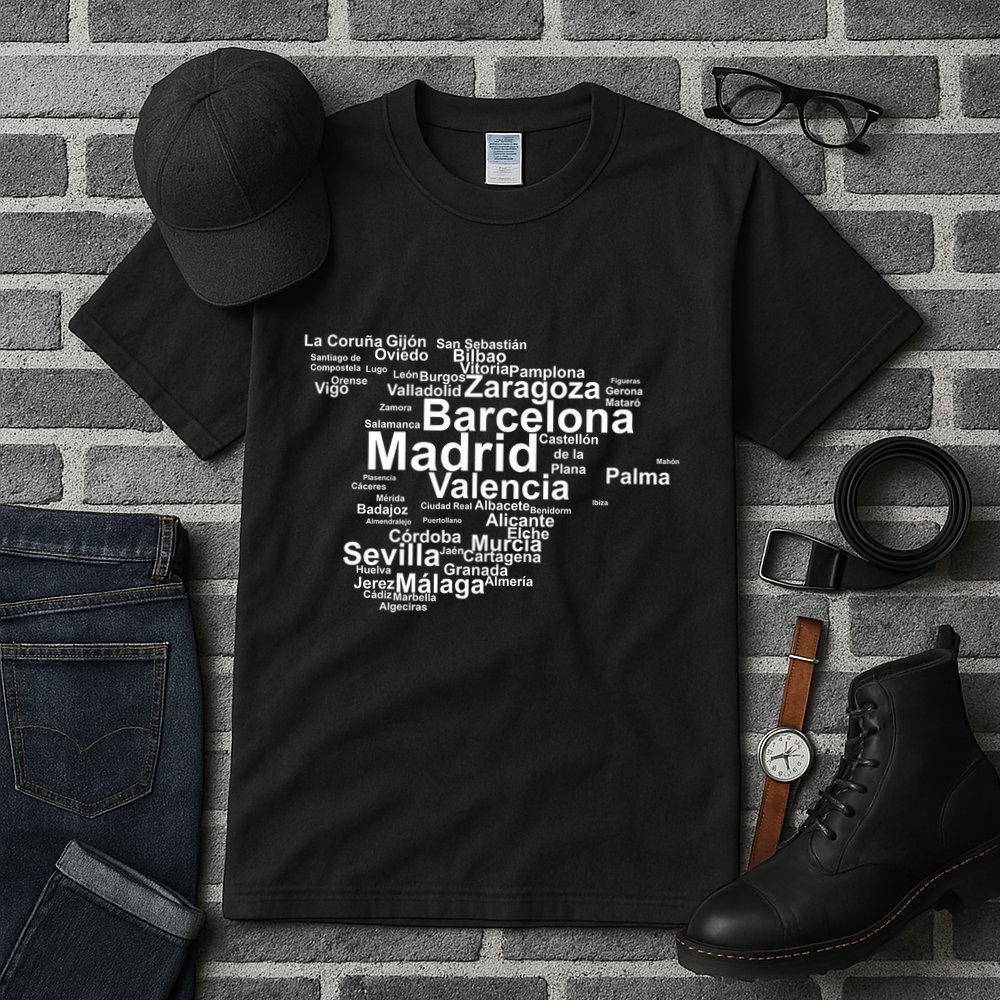 Spain Map Silhouette Towns Cities Madrid Travel Espana Tall T-Shirt