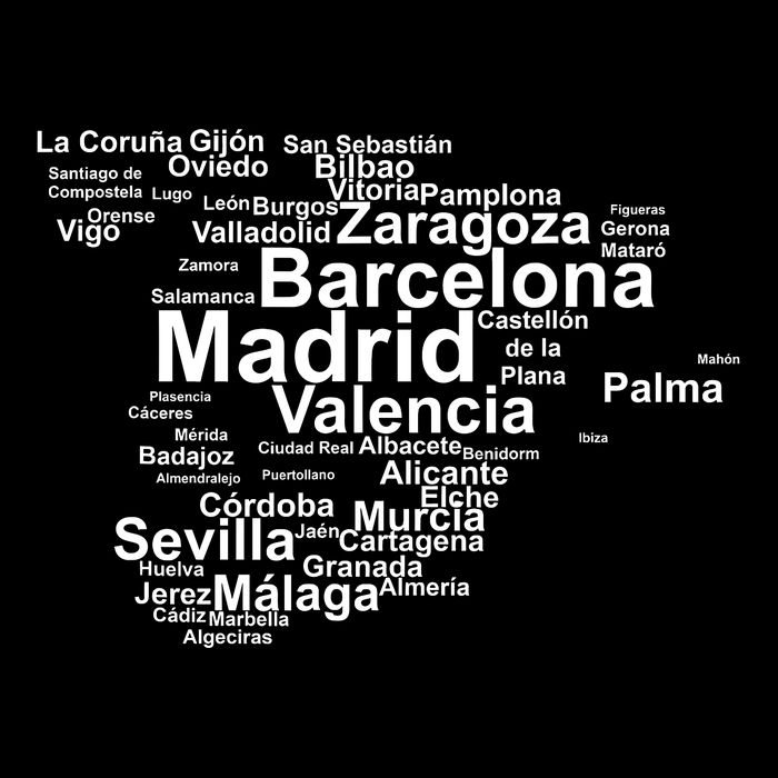 Spain Map Silhouette Towns Cities Madrid Travel Espana Tall T-Shirt