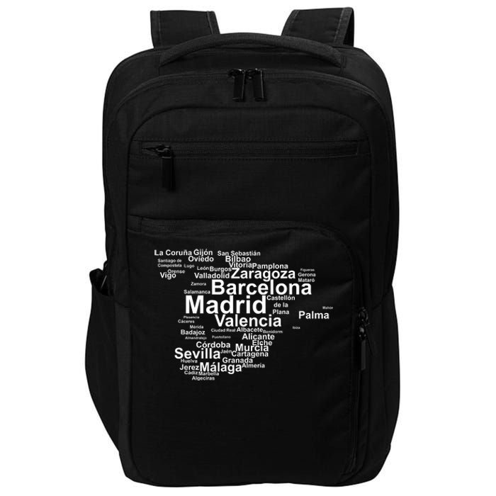 Spain Map Silhouette Towns Cities Madrid Travel Espana Impact Tech Backpack