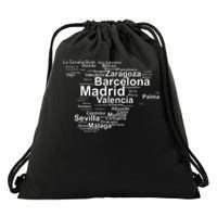 Spain Map Silhouette Towns Cities Madrid Travel Espana Drawstring Bag