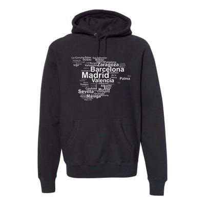 Spain Map Silhouette Towns Cities Madrid Travel Espana Premium Hoodie