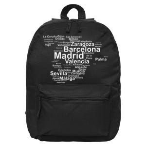 Spain Map Silhouette Towns Cities Madrid Travel Espana 16 in Basic Backpack