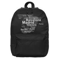 Spain Map Silhouette Towns Cities Madrid Travel Espana 16 in Basic Backpack