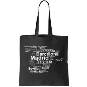 Spain Map Silhouette Towns Cities Madrid Travel Espana Tote Bag