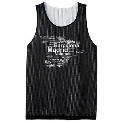 Spain Map Silhouette Towns Cities Madrid Travel Espana Mesh Reversible Basketball Jersey Tank