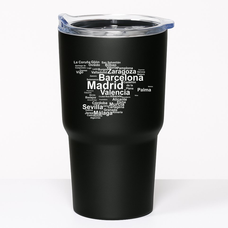 Spain Map Silhouette Towns Cities Madrid Travel Espana Tumbler