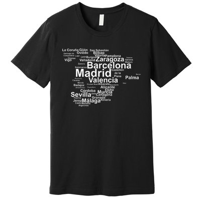 Spain Map Silhouette Towns Cities Madrid Travel Espana Premium T-Shirt