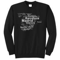 Spain Map Silhouette Towns Cities Madrid Travel Espana Tall Sweatshirt