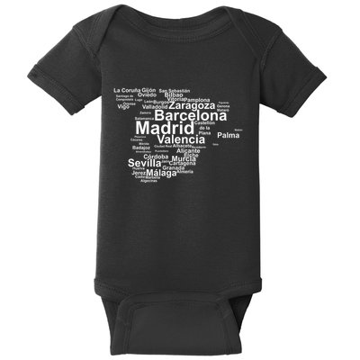 Spain Map Silhouette Towns Cities Madrid Travel Espana Baby Bodysuit