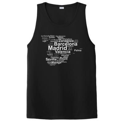 Spain Map Silhouette Towns Cities Madrid Travel Espana PosiCharge Competitor Tank