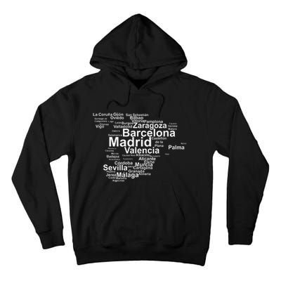 Spain Map Silhouette Towns Cities Madrid Travel Espana Tall Hoodie