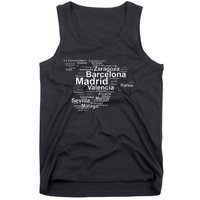 Spain Map Silhouette Towns Cities Madrid Travel Espana Tank Top