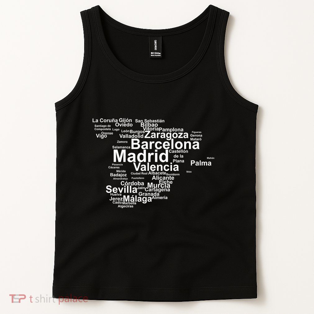 Spain Map Silhouette Towns Cities Madrid Travel Espana Tank Top