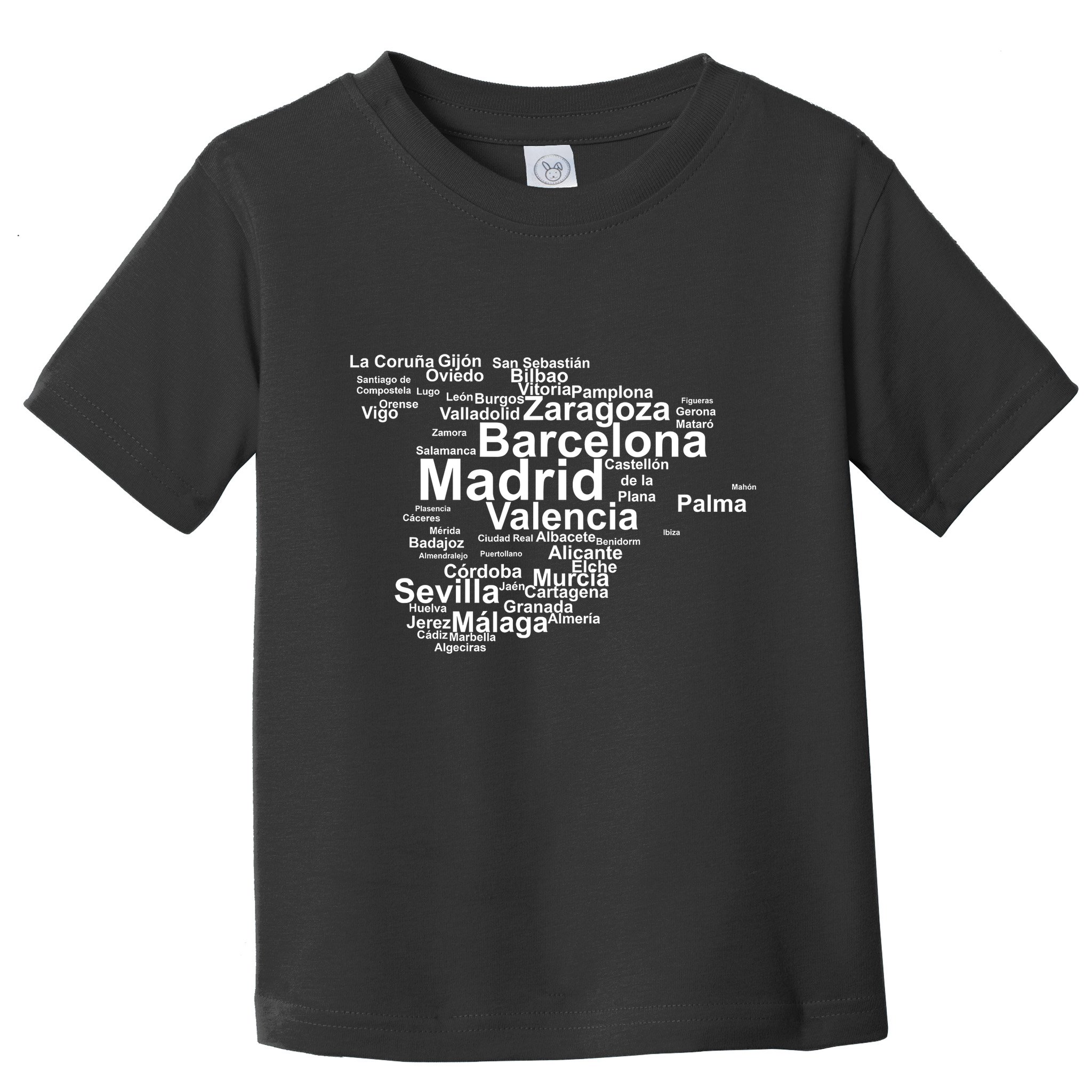 Spain Map Silhouette Towns Cities Madrid Travel Espana Toddler T-Shirt
