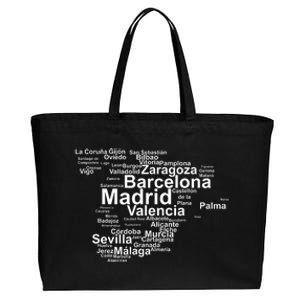 Spain Map Silhouette Towns Cities Madrid Travel Espana Cotton Canvas Jumbo Tote