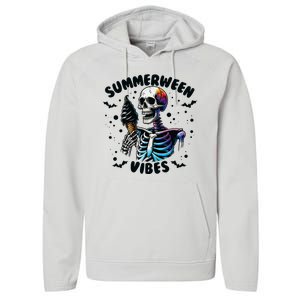 Summerween Magic Skeleton Enjoying Ice Cream Delight Performance Fleece Hoodie