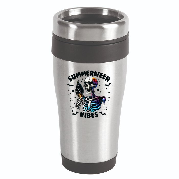 Summerween Magic Skeleton Enjoying Ice Cream Delight 16oz Travel Tumbler