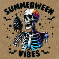 Summerween Magic Skeleton Enjoying Ice Cream Delight Cotton Canvas Backpack