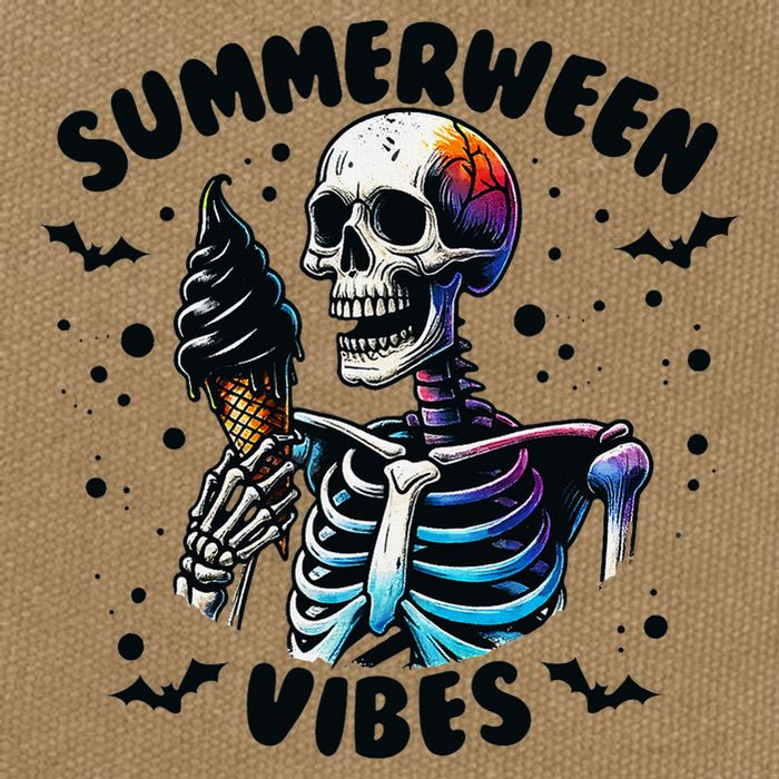 Summerween Magic Skeleton Enjoying Ice Cream Delight Cotton Canvas Backpack