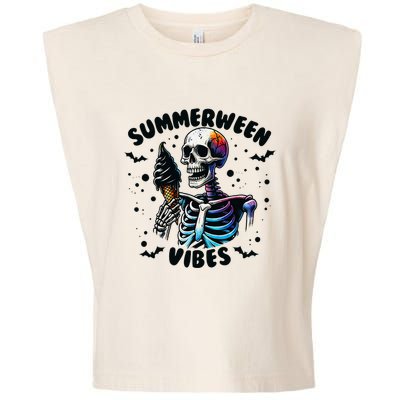 Summerween Magic Skeleton Enjoying Ice Cream Delight Garment-Dyed Women's Muscle Tee