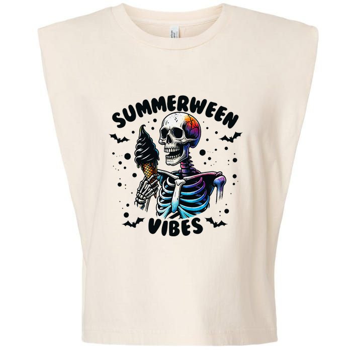 Summerween Magic Skeleton Enjoying Ice Cream Delight Garment-Dyed Women's Muscle Tee