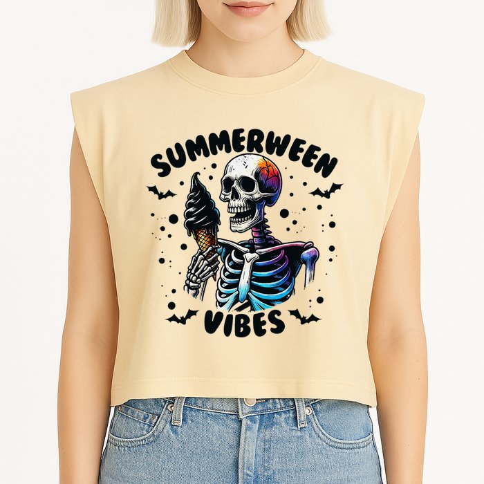 Summerween Magic Skeleton Enjoying Ice Cream Delight Garment-Dyed Women's Muscle Tee