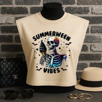 Summerween Magic Skeleton Enjoying Ice Cream Delight Garment-Dyed Women's Muscle Tee