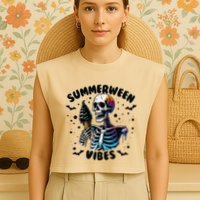 Summerween Magic Skeleton Enjoying Ice Cream Delight Garment-Dyed Women's Muscle Tee