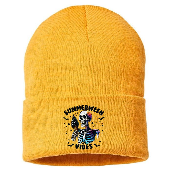 Summerween Magic Skeleton Enjoying Ice Cream Delight Sustainable Knit Beanie