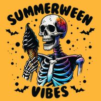 Summerween Magic Skeleton Enjoying Ice Cream Delight Pom Pom 12in Knit Beanie