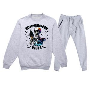 Summerween Magic Skeleton Enjoying Ice Cream Delight Premium Crewneck Sweatsuit Set